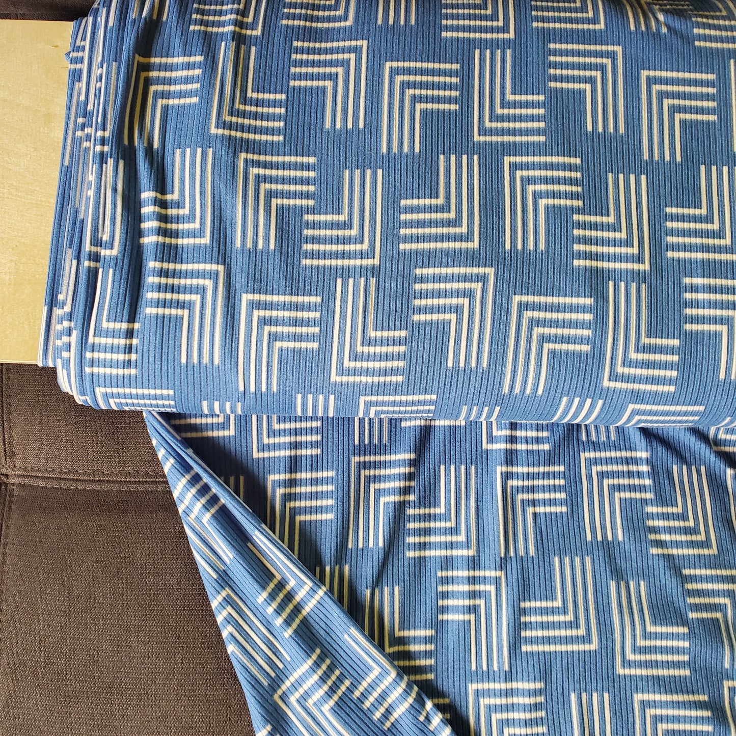Blue/Taupe Geo Rib Knit