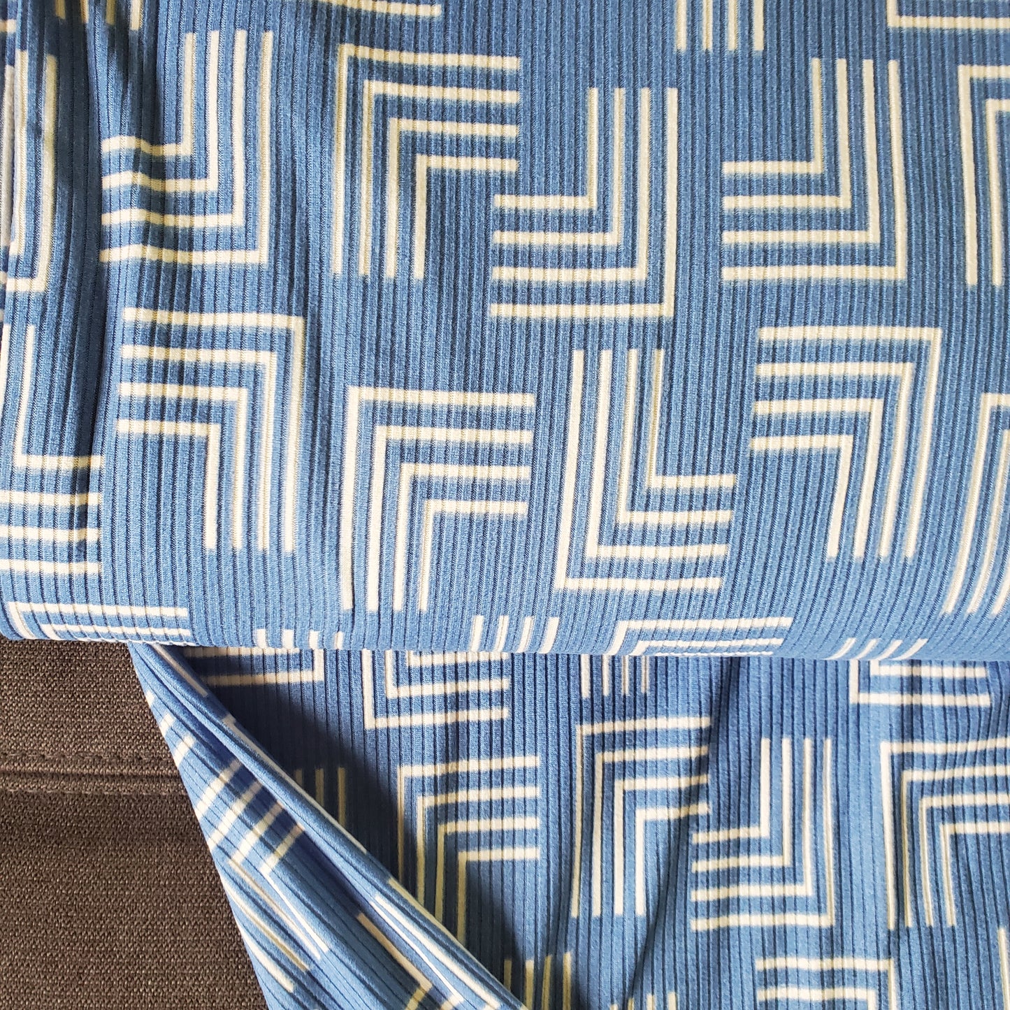 Blue/Taupe Geo Rib Knit