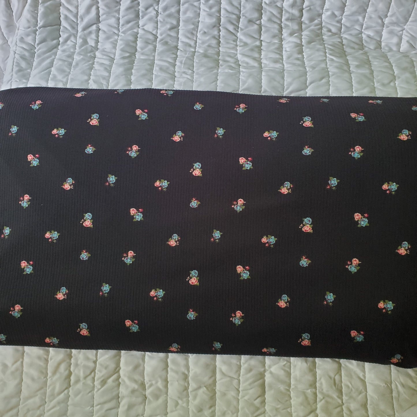 Black with Floral Rib Knit