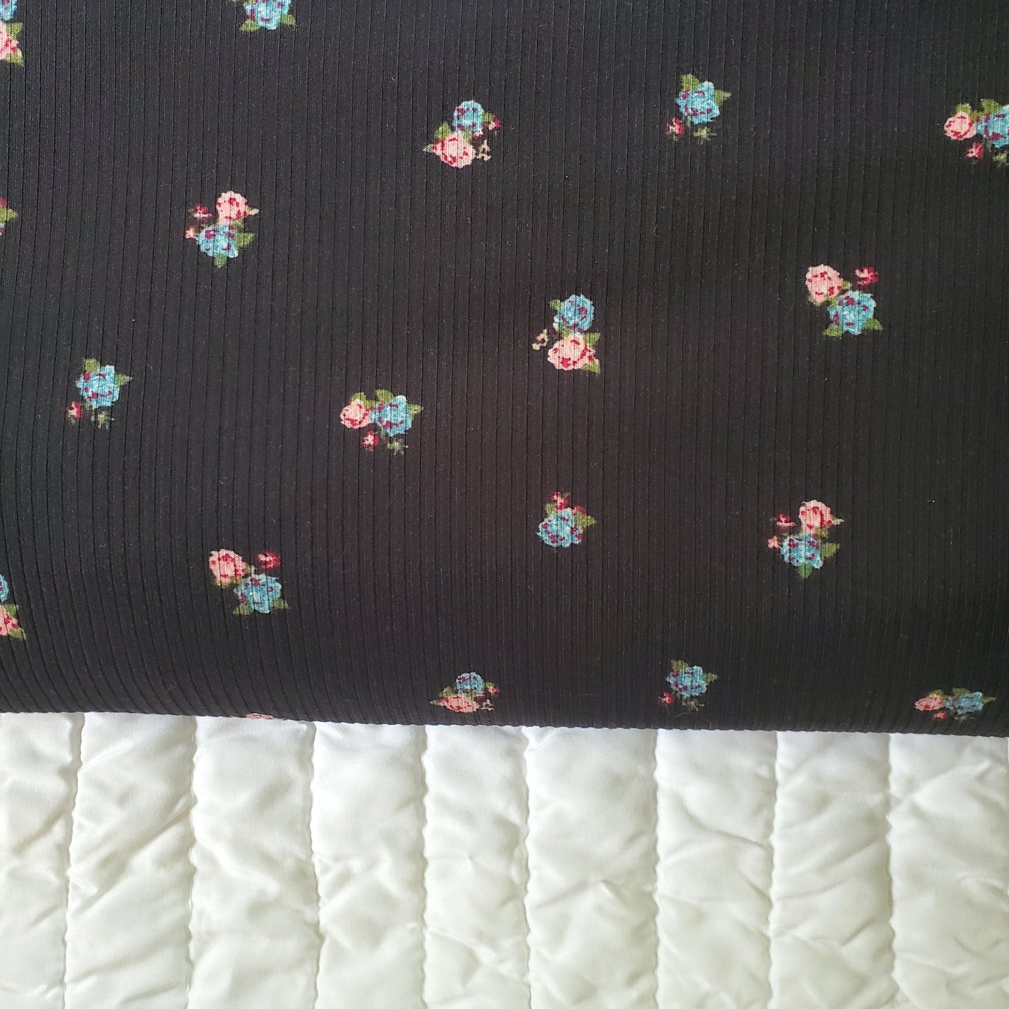 Black with Floral Rib Knit