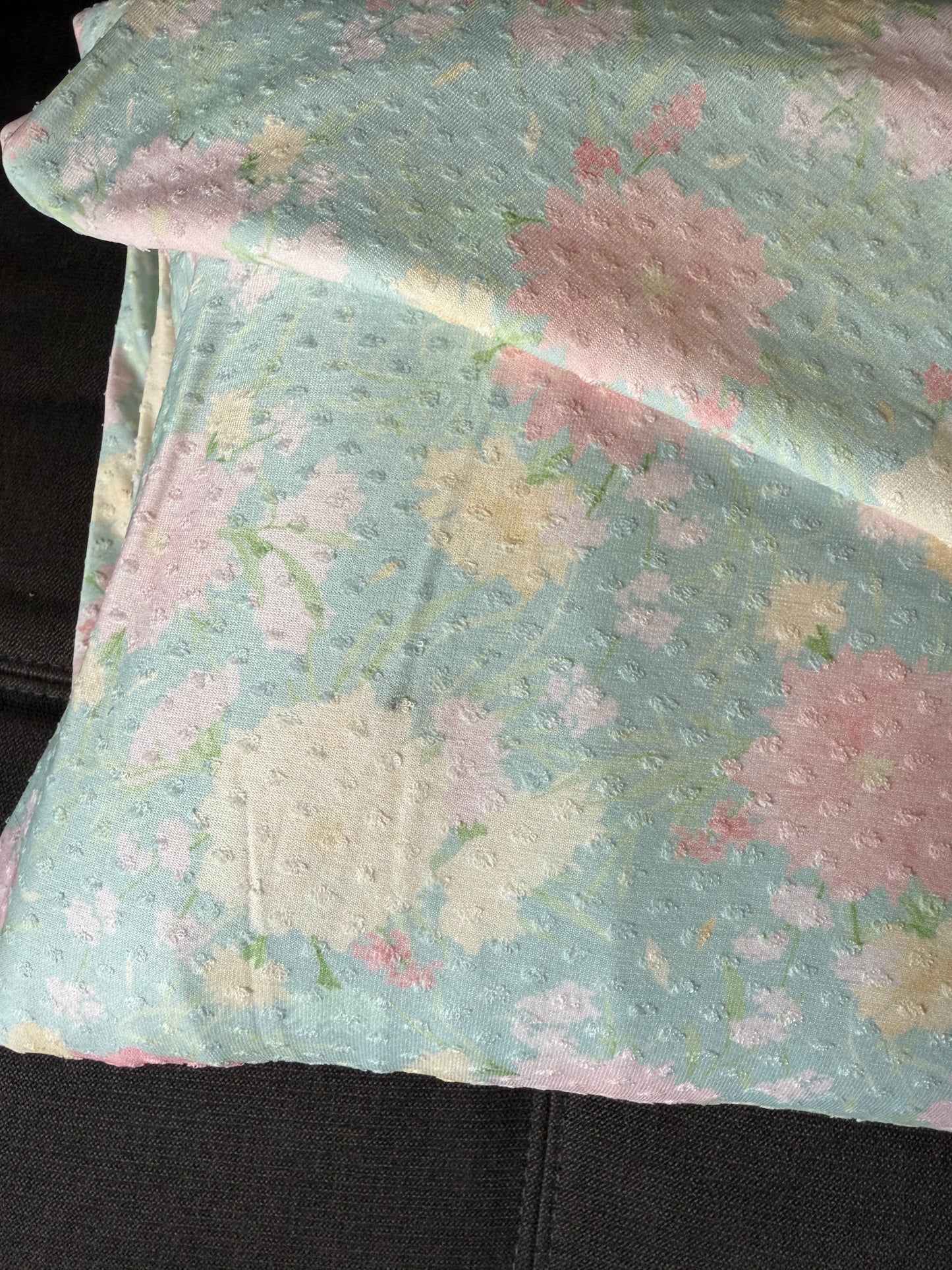 Elizabeth floral in Blue Swiss Dot