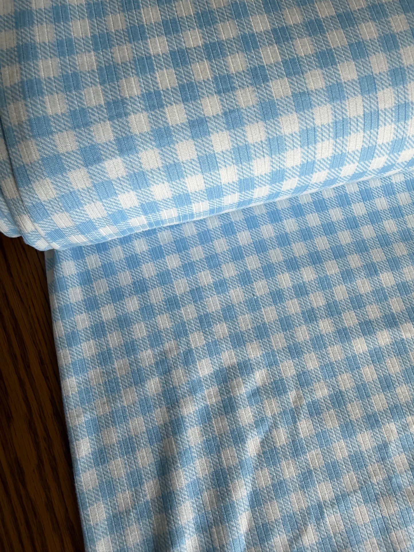 Light Blue Gingham Rib Knit
