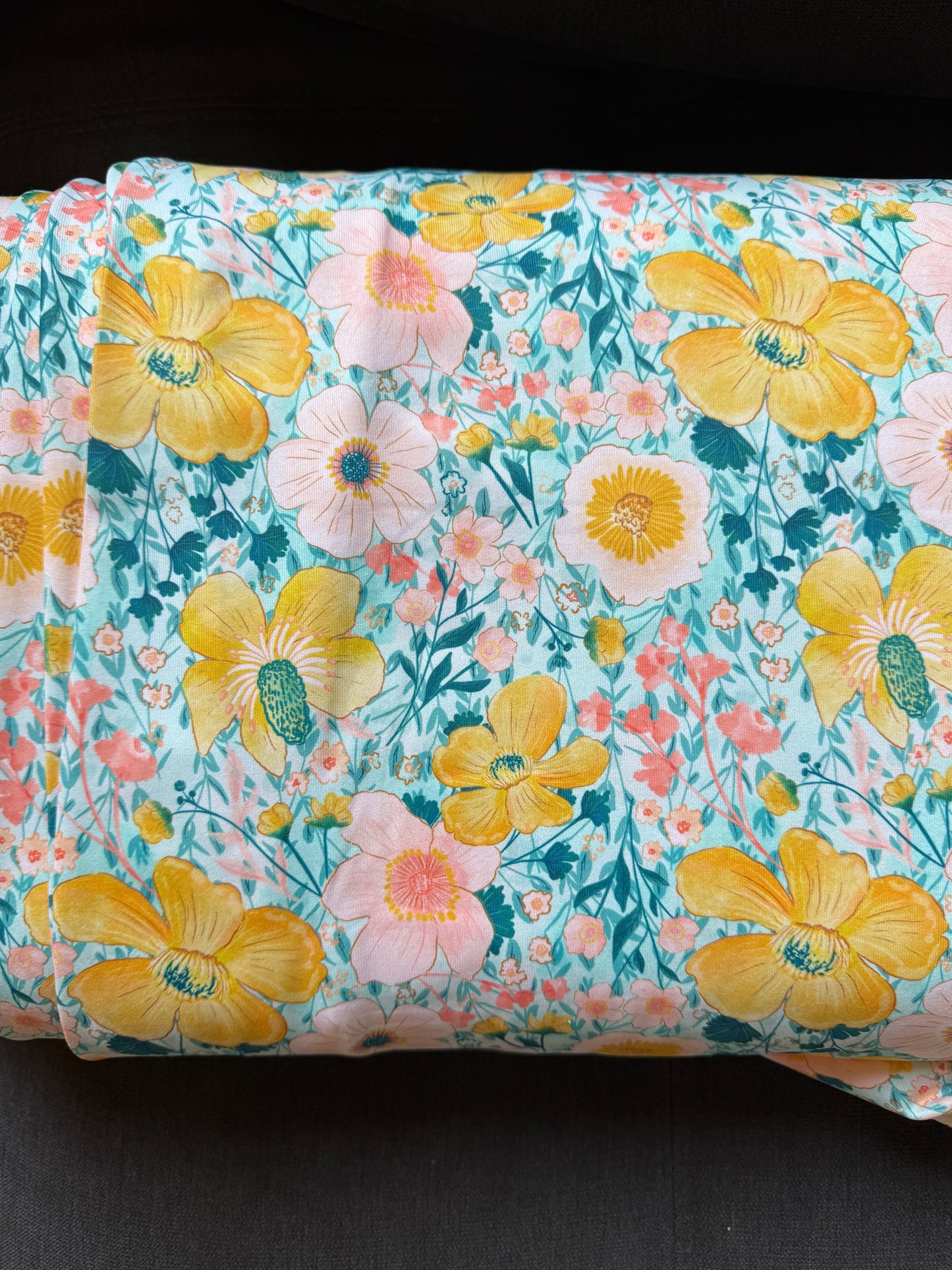 Summer floral in mint and yellow. Eureka jersey knit