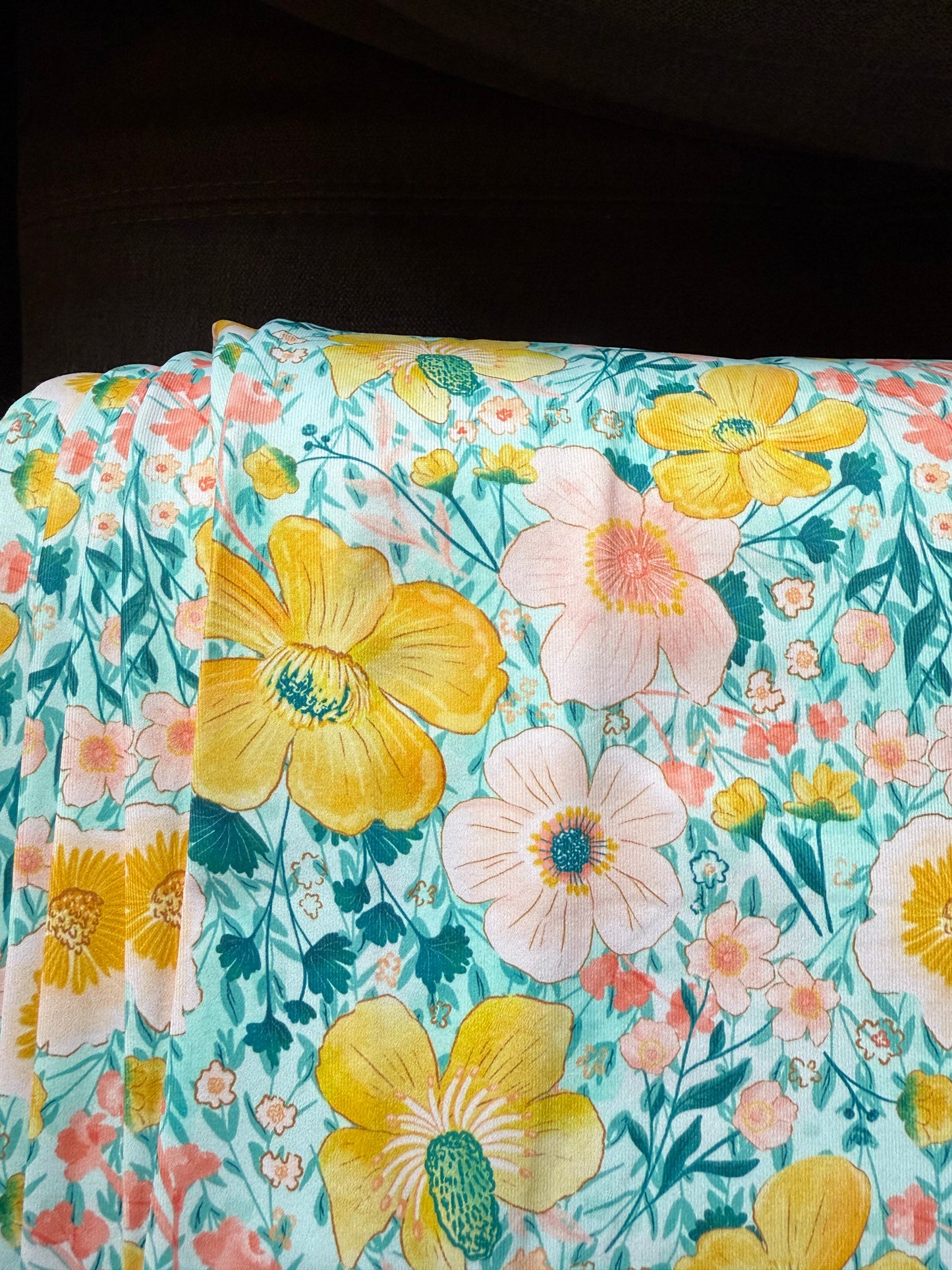 Summer floral in mint and yellow. Eureka jersey knit
