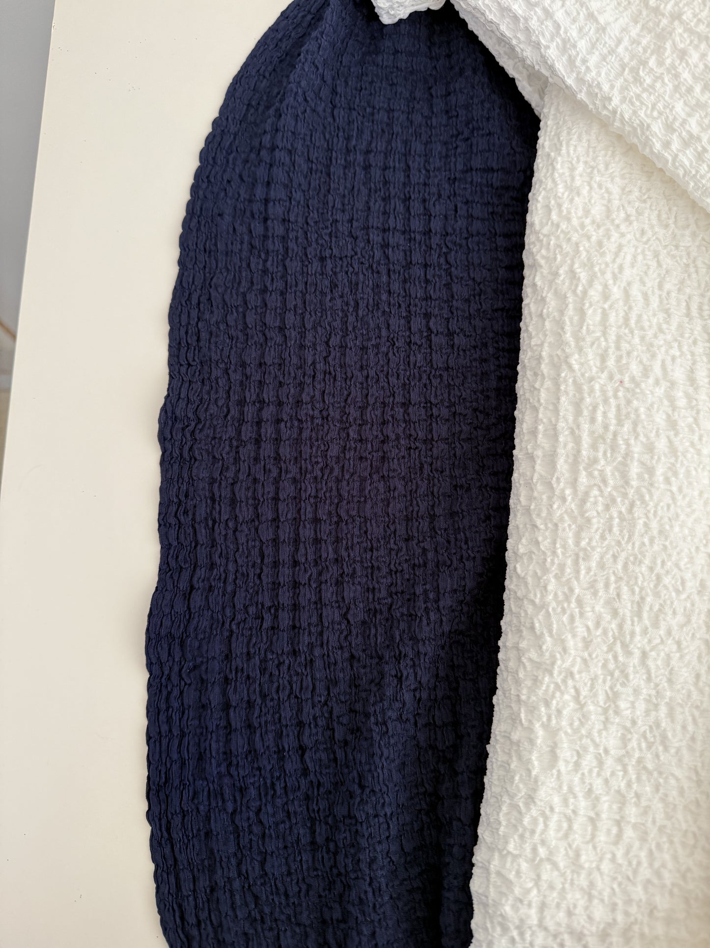 Navy Waffle Crepe Knit