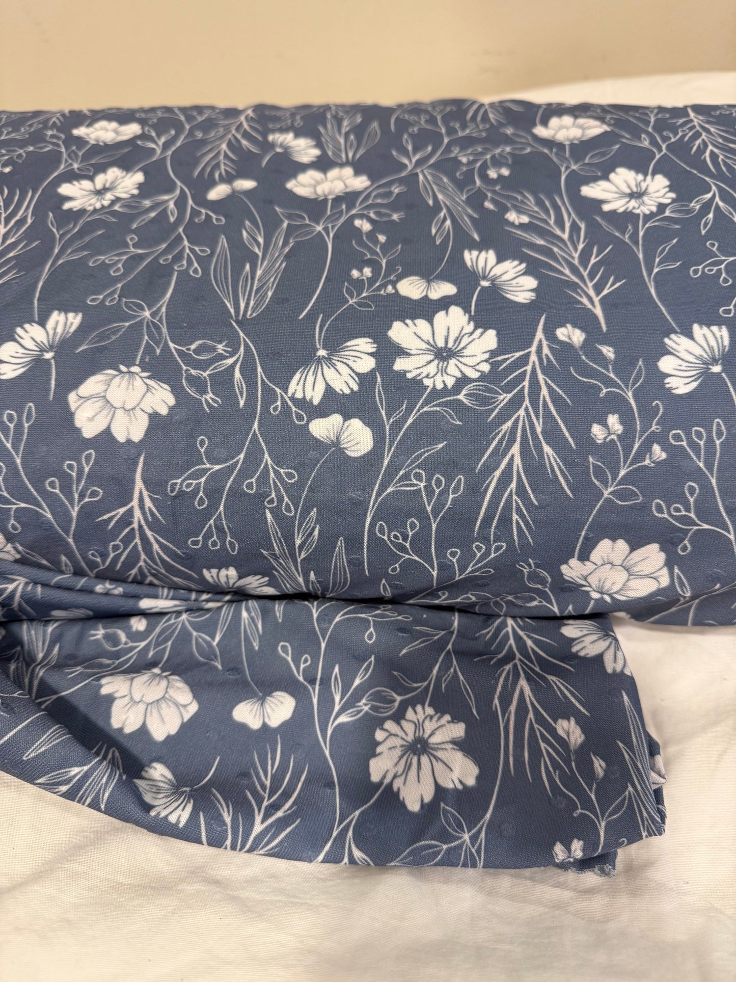 Subtle Petals Dusty Blue Swiss Dot