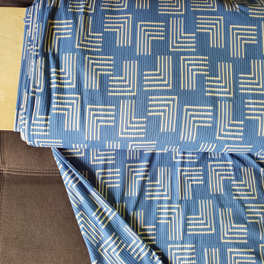 Blue/Taupe Geo Rib Knit