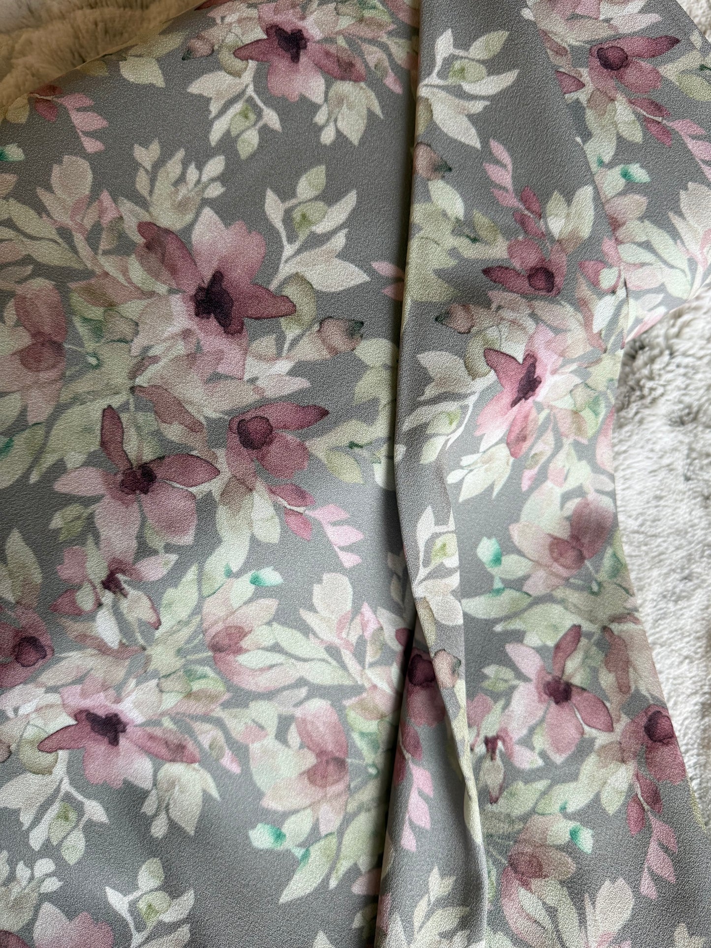 Raspberry Floral Poly. Pebble Crepe.